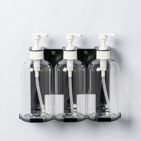三瓶沐浴瓶罐掛架 - 不銹鋼簡易型三瓶沐浴罐收納架霧黑